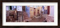 Framed Boy and a bull in front of building, Jodhpur, Rajasthan, India