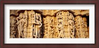 Framed Sculptures carved on a wall of a temple, Jain Temple, Ranakpur, Rajasthan, India