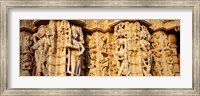 Framed Sculptures carved on a wall of a temple, Jain Temple, Ranakpur, Rajasthan, India