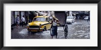 Framed Cars and a rickshaw on the street, Calcutta, West Bengal, India