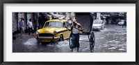 Framed Cars and a rickshaw on the street, Calcutta, West Bengal, India