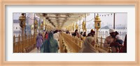 Framed Group of people walking on a bridge over a pond, Golden Temple, Amritsar, Punjab, India