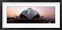 Framed Temple lit up at dusk, Lotus Temple, Delhi, India