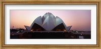 Framed Temple lit up at dusk, Lotus Temple, Delhi, India