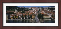 Framed High angle view of tourists on a bridge, Charles Bridge, Vltava River, Prague, Czech Republic