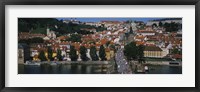 Framed High angle view of tourists on a bridge, Charles Bridge, Vltava River, Prague, Czech Republic