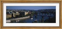 Framed High angle view of bridges across a river, Charles Bridge, Vltava River, Prague, Czech Republic