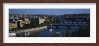 Framed High angle view of bridges across a river, Charles Bridge, Vltava River, Prague, Czech Republic