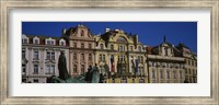 Framed Statue in front of buildings, Jan Hus Monument, Prague Old Town Square, Old Town, Prague, Czech Republic