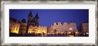 Framed Buildings lit up at dusk, Prague Old Town Square, Old Town, Prague, Czech Republic