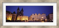 Framed Buildings lit up at dusk, Prague Old Town Square, Old Town, Prague, Czech Republic