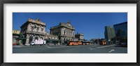 Framed Bus parked in front of a railroad station, Brignole Railway Station, Piazza Giuseppe Verdi, Genoa, Italy