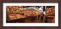 Framed Group of people in a vegetable market, La Boqueria Market, Barcelona, Catalonia, Spain