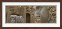 Framed Close-up of statues in an old ruined building, Leptis Magna, Libya