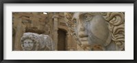 Framed Close-up of statues in an old ruined building, Leptis Magna, Libya