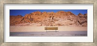 Framed Bench in front of rocks, Red Rock Canyon State Park, Nevada, USA
