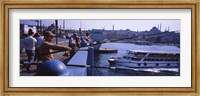 Framed Side profile of fishermen fishing in a river, Galata Bridge, Istanbul, Turkey