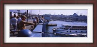 Framed Side profile of fishermen fishing in a river, Galata Bridge, Istanbul, Turkey