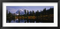Framed Reflection of trees and mountains in a lake, Mount Shuksan, North Cascades National Park, Washington State