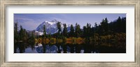 Framed Reflection of trees and mountains in a lake, Mount Shuksan, North Cascades National Park, Washington State