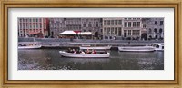 Framed High angle view of tourboats in a river, Leie River, Graslei, Ghent, Belgium