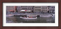 Framed High angle view of tourboats in a river, Leie River, Graslei, Ghent, Belgium