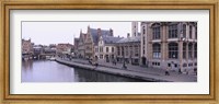 Framed Buildings along the river, Leie River, Graslei, Ghent, Belgium