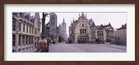 Framed Tourists walking in front of a church, St. Nicolas Church, Ghent, Belgium