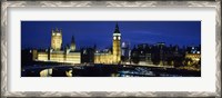 Framed Buildings lit up at dusk, Westminster Bridge, Big Ben, Houses Of Parliament, Westminster, London, England