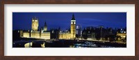 Framed Buildings lit up at dusk, Westminster Bridge, Big Ben, Houses Of Parliament, Westminster, London, England