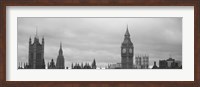 Framed Buildings in a city, Big Ben, Houses Of Parliament, Westminster, London, England (black and white)