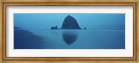 Framed Reflection of rock in water, Haystack Rock, Cannon Beach, Clatsop County, Oregon, USA