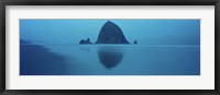 Framed Reflection of rock in water, Haystack Rock, Cannon Beach, Clatsop County, Oregon, USA