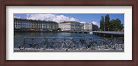 Framed Buildings at the waterfront, Rhone River, Geneva, Switzerland