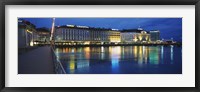 Framed Buildings lit up at night, Geneva, Switzerland