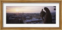Framed Chimera sculpture with a cityscape in the background, Galerie Des Chimeres, Notre Dame, Paris, Ile-De-France, France