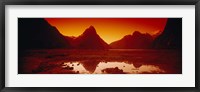 Framed Reflection of mountains in a lake, Mitre Peak, Milford Sound, Fiordland National Park, South Island, New Zealand