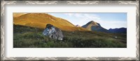 Framed Lichen covered rock in a field, Glen Sligachan, Cuillins, Isle Of Skye, Scotland