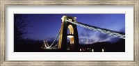 Framed Suspension bridge lit up at night, Clifton Suspension bridge, Avon Gorge, Bristol, England