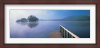 Framed Lake with mountains in the background, Llangorse Lake, Brecon Beacons, Brecon Beacons National Park, Wales