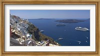Framed Ships in the sea viewed from a town, Santorini, Cyclades Islands, Greece