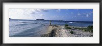 Framed Tourist fishing on the beach, Sandy Cay, Carriacou, Grenada