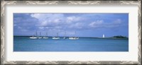 Framed Boats in the sea with a lighthouse in the background, Nassau Harbour Lighthouse, Nassau, Bahamas