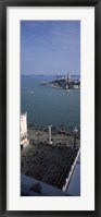 Framed Church and bell tower from St Mark's Campanile, Canale di San Marco, Doges Palace, San Giorgio Maggiore, Venice, Veneto, Italy