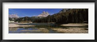 Framed Lake with a mountain range, Lake Misurina, Tre Cime Di Lavaredo, Dolomites, Cadore, Province of Belluno, Veneto, Italy