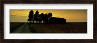 Framed Silhouette of a farmhouse at sunset, Polesine, Veneto, Italy