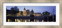 Framed Reflection of a railway station in water, Amsterdam Central Station, Amsterdam, Netherlands