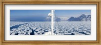 Framed Ship in the ocean with a mountain range in the background, Bellsund, Spitsbergen, Svalbard Islands, Norway