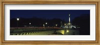 Framed Bridge with a monument lit up at night, Friedensengel, Munich, Bavaria, Germany