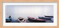 Framed Row boats in a river, Ganges River, Varanasi, Uttar Pradesh, India